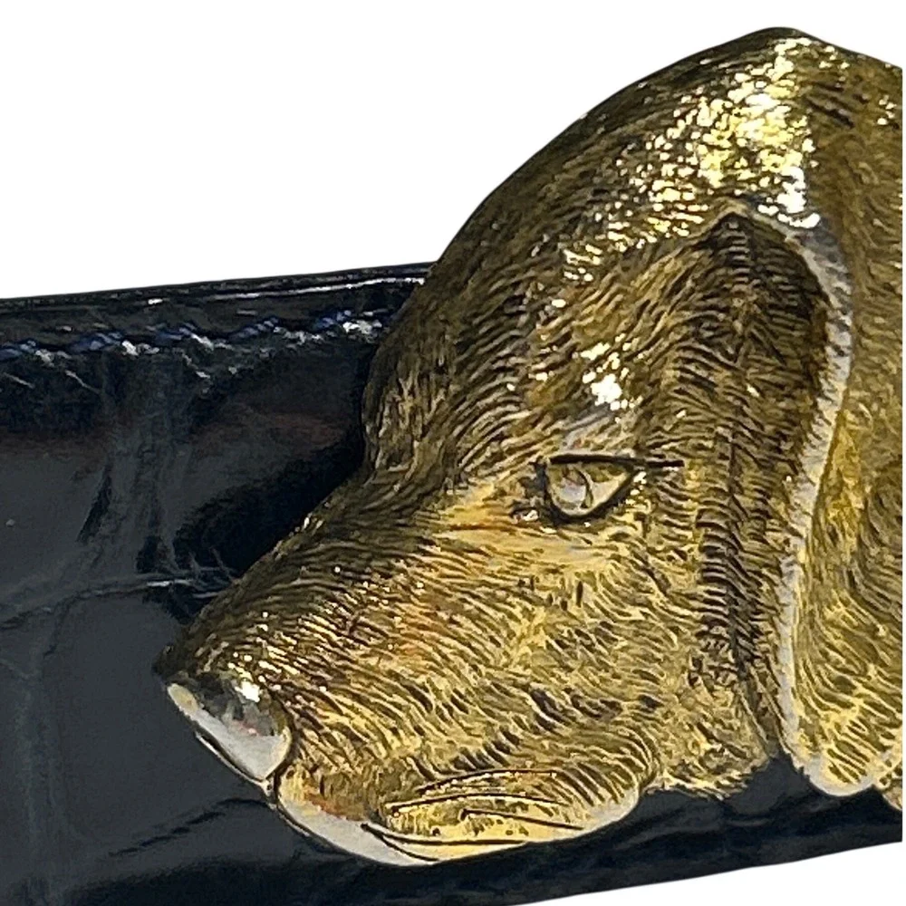 Worth New York Gold‎ Dog Buckle Black Croc Embossed Leather Belt  Size P 29